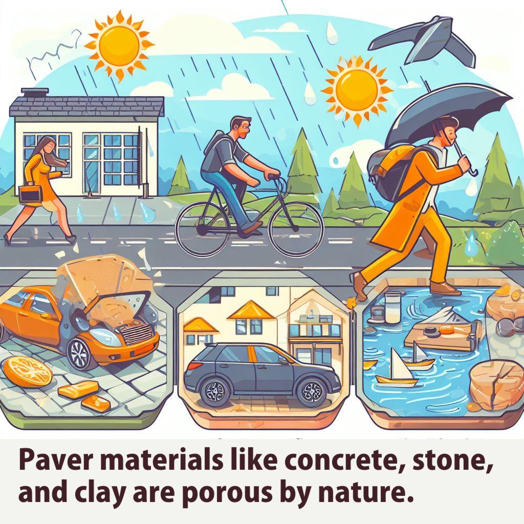 Paver materials like concrete, stone, and clay are porous by nature