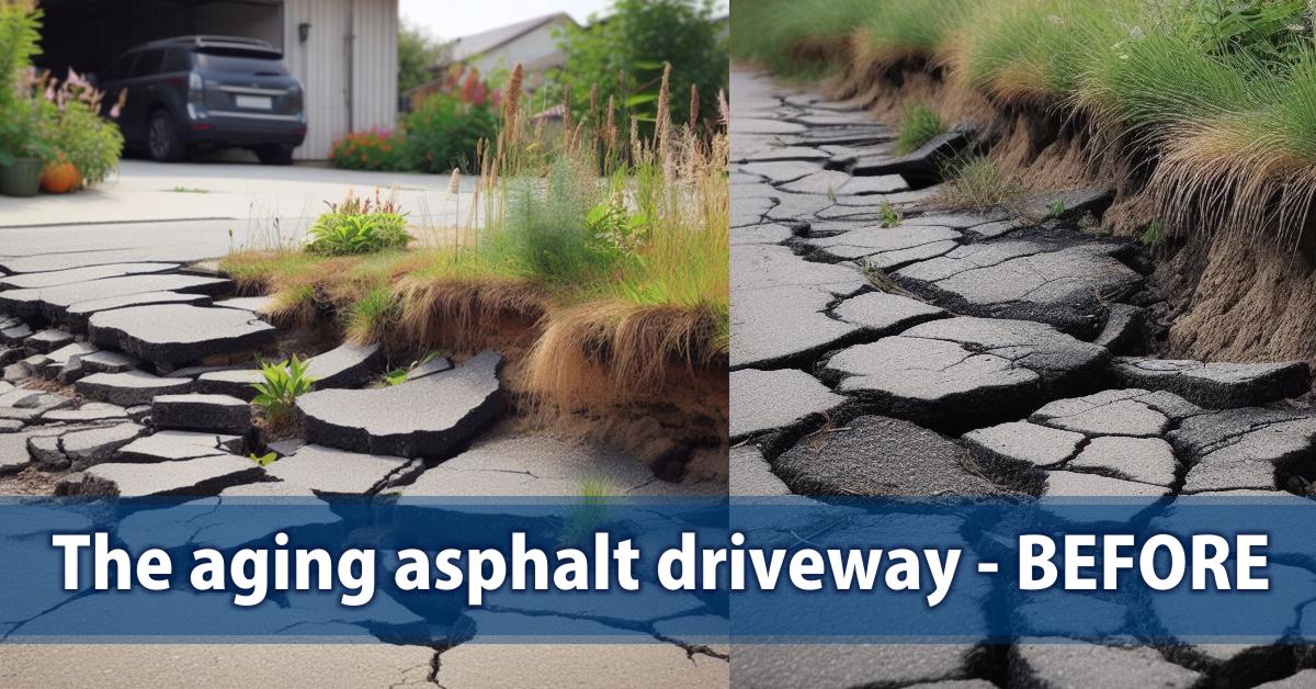 The aging asphalt driveway - BEFORE