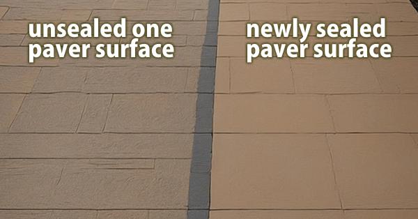 comparing a newly sealed paver surface with an unsealed one