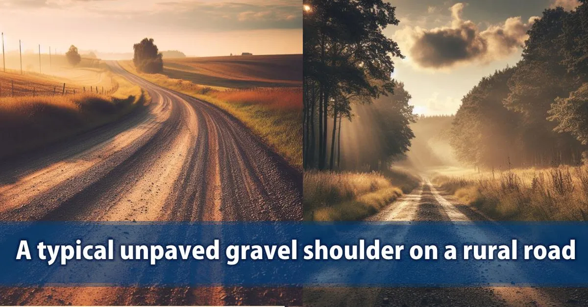 A typical unpaved gravel shoulder on a rural road