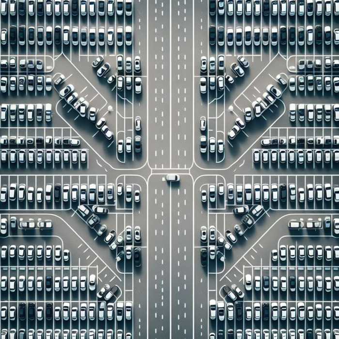 Ariel view of a parking lot as per standards
