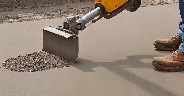 construction worker using a concrete vibrator