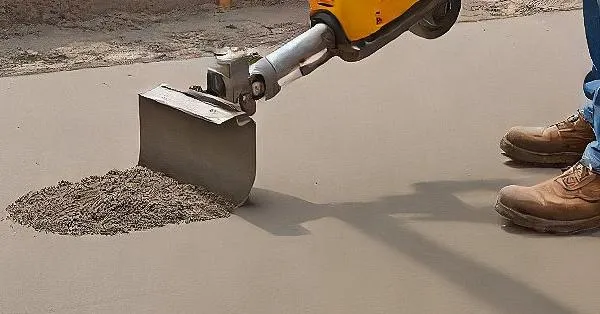 construction worker using a concrete vibrator