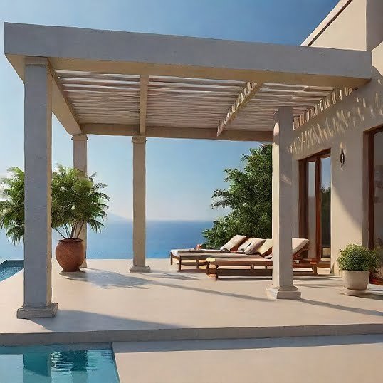 Cement Pergola on poolside