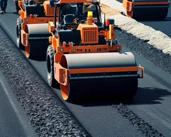 heavy compaction being done on road
