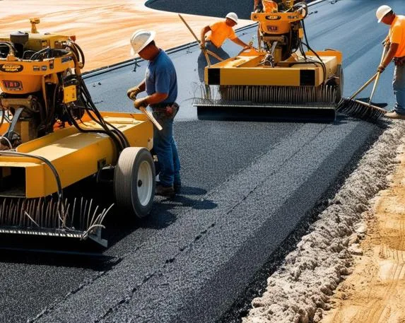 hot asphalt mixed evenly