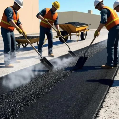 hot asphalt onto a road surface