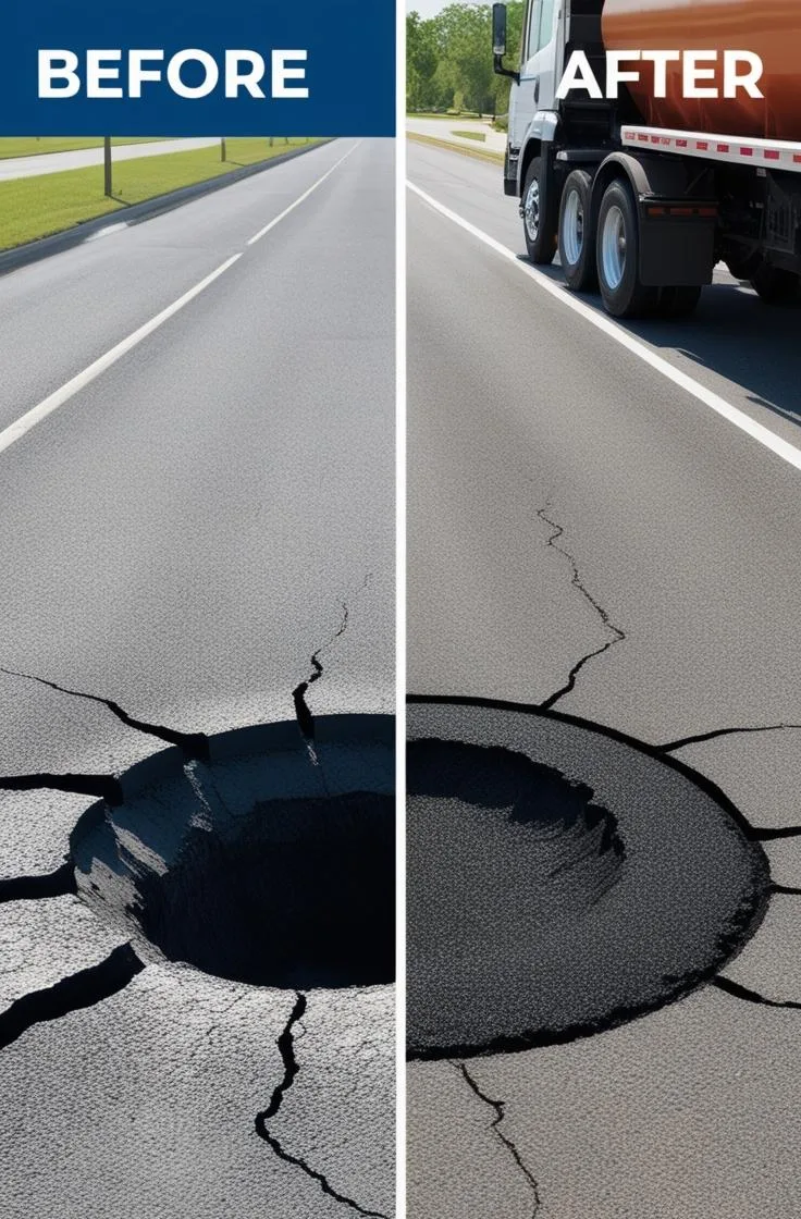 pothole being repaired using the spray injection method